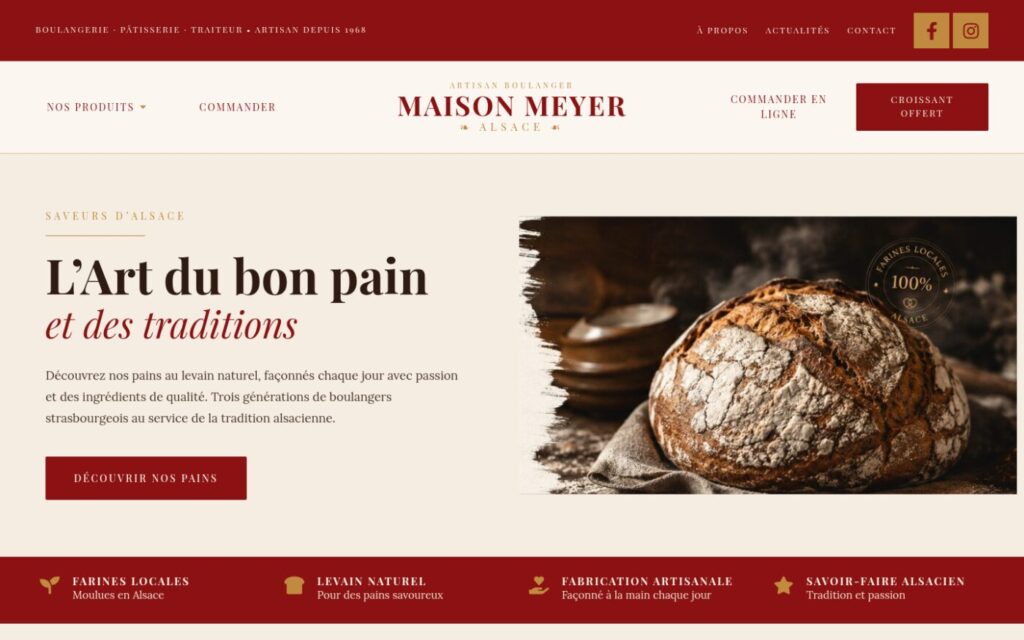 Page d’accueil du site de démonstration Boulangerie Maison Meyer, artisan boulanger alsacien